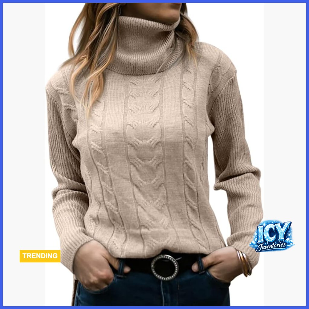 Cable Knit Turtleneck Sweater Pullover Long Sleeve